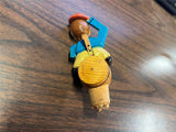 Vintage Wood Carved Animated Bottle Stopper Top Man On Barrel Tipping Hat