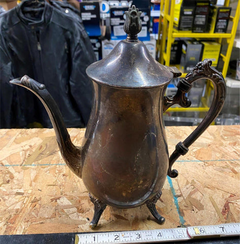 Vtg Leoanard Silver Plate Tea Pot Coffee Fancy Ornate Victorian Decor Claw Feet