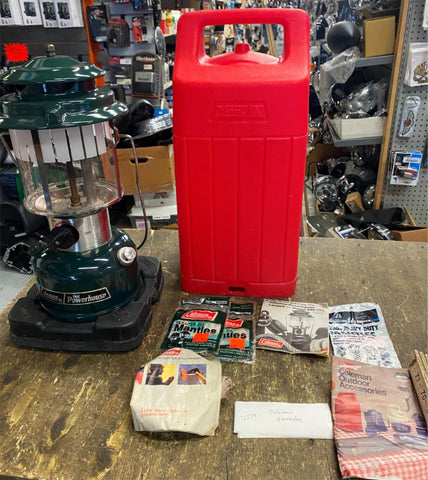 Vtg coleman powerhouse 290-700 Green Clean Case Extras Literature Lantern Campin