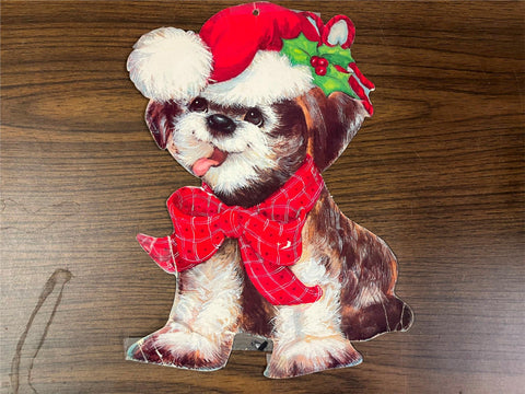 VTG Eureka Christmas Puppy Dog Santa Hat Wall/Window Hanging Cut Out Decor
