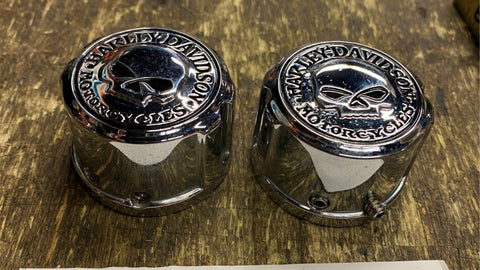 Chrome Willie G Axle Caps Skull Harley Sportster Iron 883 1200 Nightster