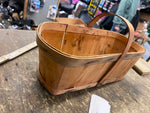 Vtg Little 2 pintes Fruit Basket Wood slat J Lepold Ontario Farm Antique Handle