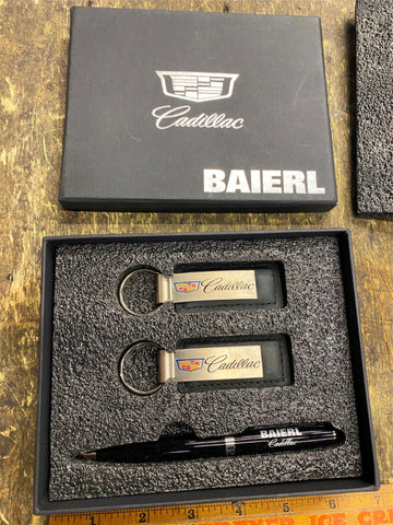 Vtg Key Chain fobs Pen Set Boxed Cadillac Dealer Promo Advertising Auto Gas Oil