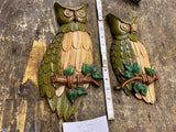 Pair Vtg Mid Century Owl Sexton 1969 Metal Green Wall Art Decor Heavy Halloween