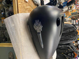 Denim Black W Emblems Gas Fuel Tank Harley wide Glide FAt Bob Dyna OEM Nice!