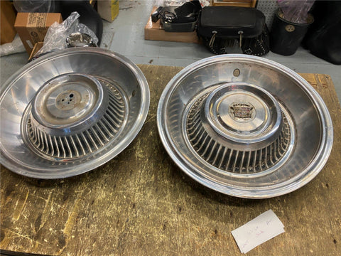 1963 1964 set 2 Vtg Original CADILLAC deVille Fleetwood Wheel Cover Hubcaps OEM
