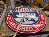 Jeep CJ2A 24" Round Sign Advertising Tin  WW2 Collectible Willys 4X4 American Le
