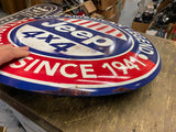 Jeep CJ2A 24" Round Sign Advertising Tin  WW2 Collectible Willys 4X4 American Le