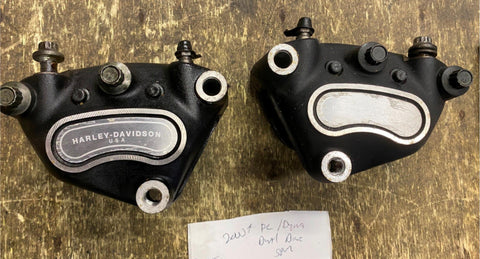 Dual Disc Front Brake Calipers 00^ Touring FLH Dyna Sportster OEM Harley 4 pisto