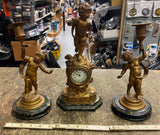 Vtg Cherubs French Loius XVI Garnitu angel Clock Candle Holders Bronze New Haven