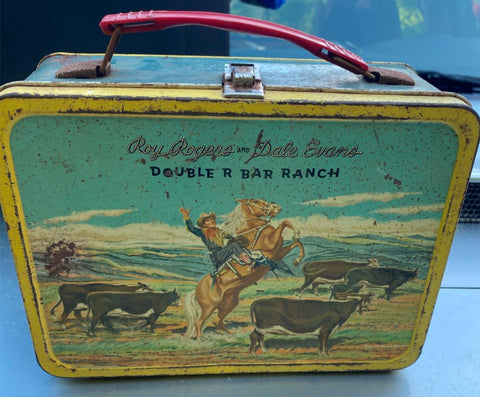 Vtg 50's Roy Rogers Dale Evans Tin Lunch Box American Thermos Double R Bar Ranch