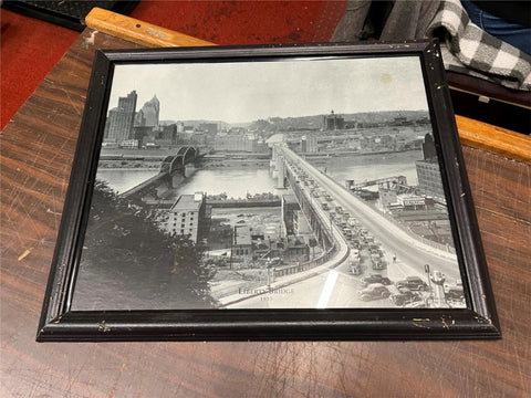 Vtg Carnegie Library Of Pittsburgh Liberty Bridge 1933 Framed Photograph