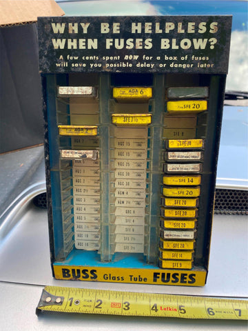 Buss Fuse Counter Top Tin Display Case Fuse Boxes Auto Advertising Sign Oil Gas!