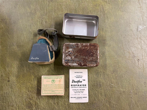 Vintage 1940s MSA Dustfoe #66 Respirator Mask, Filter + With Original Tin
