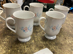 Lot of 5 Blue Morn Coffee Mugs Footed Cups Fanci Florals Porcelain China Lot Set