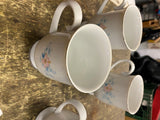 Lot of 5 Blue Morn Coffee Mugs Footed Cups Fanci Florals Porcelain China Lot Set