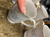 Lot of 5 Blue Morn Coffee Mugs Footed Cups Fanci Florals Porcelain China Lot Set