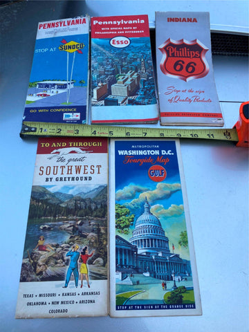 Vtg 60's Road Maps Sunoco Esso Phillips 66 Gulf OIl Gas Greyhound Collector lot!