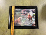 Vintage Framed 3 Picture Holographic 3D Pictured Siberian Tigers 14X18