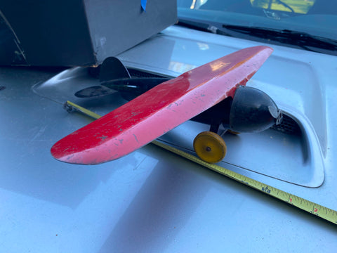 Antique Wyandotte Tin Toy Detroit Lockheed Vega 30's Steel Airplane Wood Wheels!