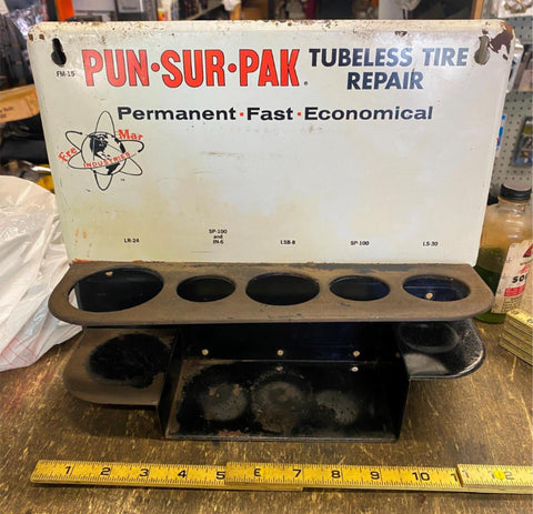Vtg Auto Parts Display Sign Advertising Tin Tire Patch Oil Gas Service Station!