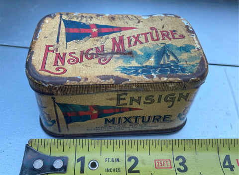 ENSIGN MIXTURE TOBACCO TIN MARBURG BROS NY YACHT CLUB BURGEE INDIAN IMAGES