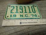 Vtg 1974 Motorcycle License Plate North Carolina No 219110 Rat Bike Man Cave