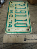 Vtg 1974 Motorcycle License Plate North Carolina No 219110 Rat Bike Man Cave