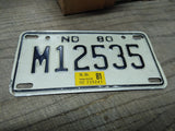Vtg 1980-81 Motorcycle License Plate North Dakota No M12535 Rat Bike Man Cave