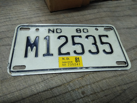 Vtg 1980-81 Motorcycle License Plate North Dakota No M12535 Rat Bike Man Cave