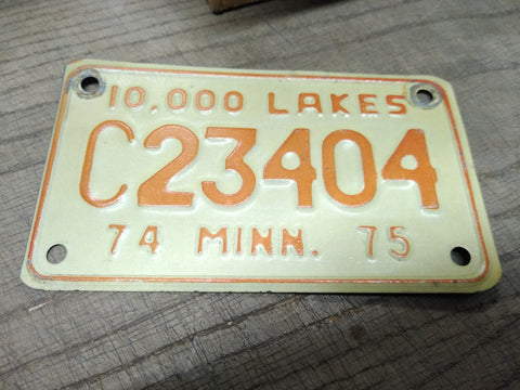Vtg 1974-75 Motorcycle License Plate Minnesota No C23404 Rat Bike Man Cave