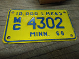Vtg 1968 Motorcycle License Plate Minnesota No MC 4302 Rat Bike Man Cave