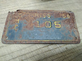Vtg 1956 Motorcycle License Plate Mississippi No MC 105 Rat Bike Man Cave