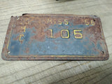 Vtg 1956 Motorcycle License Plate Mississippi No MC 105 Rat Bike Man Cave