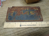 Vtg 1956 Motorcycle License Plate Mississippi No MC 105 Rat Bike Man Cave