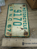 Vtg 1967 Motorcycle License Plate North Carolina No 9170 Rat Bike Man Cave