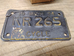 Vtg 1974 Motorcycle License Plate Michigan Cycle No KR265 Rat Bike Man Cave