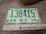 Vtg 1974 Motorcycle License Plate North Carolina No 138415 Rat Bike Man Cave