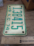 Vtg 1974 Motorcycle License Plate North Carolina No 138415 Rat Bike Man Cave