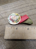 Vtg Antique Early 1900s Santa Clause Merry Christmas Happy New Year Pin w/Ribbon
