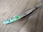 Vtg Straight Razor Style Folding Knife Fancy Faux Abalone and Metal Handle 9 in.