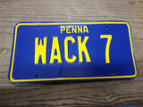 Vtg Penna Pennsylvania License Plate No WACK 7 Ratrod Man Cave