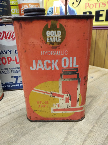 Vtg Gold Eagle Hydraulic Jack Oil Gas Service station Garage Metal Tin Graphix