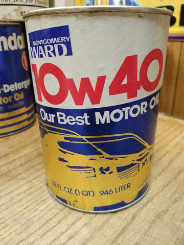 Vtg Montgomery Ward 10W 40 Motor Oil Red White and Blue 1 Quart Cardboard Can
