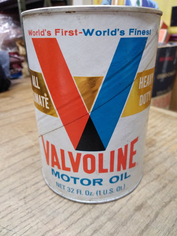 Vtg Valvoline SAE 10W 20W 40 All Climate HD Gas Station 1 Qt Cardboard Oil Can