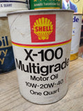 Vtg SHELL X 100 Multigrade Motor Oil 10W 20W 40 Gas Station 1 Qt Cardboard Can