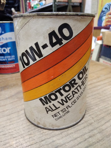 Vtg Hills Motor Oil 10W 40 All Weather Gas Station Man Cave 1 Qt Cardboard Can