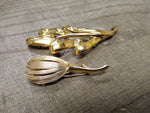 Vtg 2 Piece Jewelry Brooch Pin Lot Crown Trifari and Trifari Gold Tone Very Nice