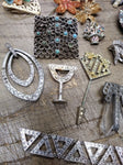 Vtg 30+ Piece Jewelry Parts/Scrap Lot Stick Pins Brooches Earrings Rhinestones