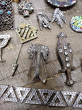 Vtg 30+ Piece Jewelry Parts/Scrap Lot Stick Pins Brooches Earrings Rhinestones